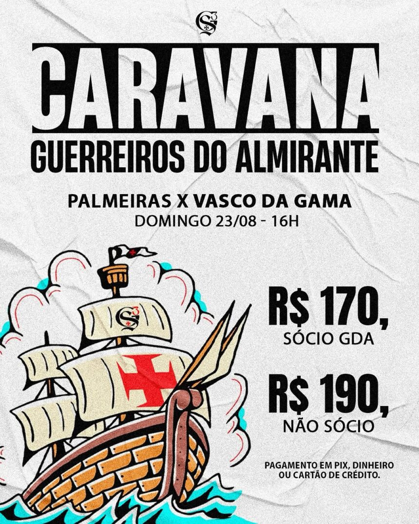 GDA e TOV anunciam caravana para Palmeiras x Vasco, no dia 23/08, em São Paulo