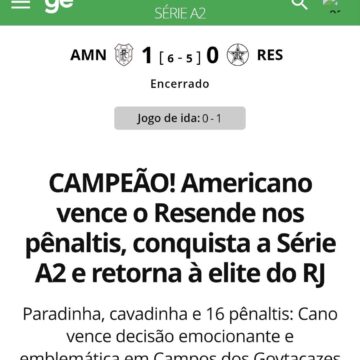 Americano vence a Série A2 e retorna à elite do Americano vence a Série A2 e retorna à elite do futebol carioca