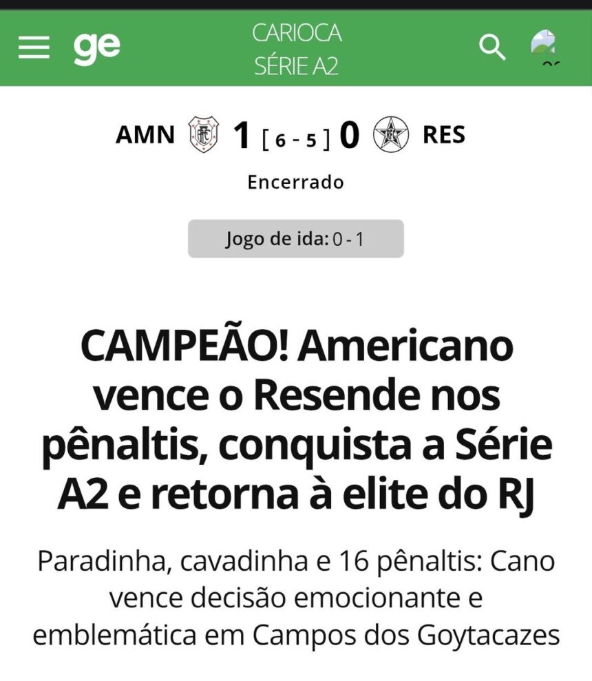 Americano vence a Série A2 e retorna à elite do Americano vence a Série A2 e retorna à elite do futebol carioca