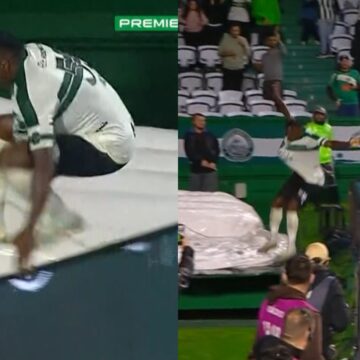 VÍDEO: jogador do Coritiba despenca em 'buraco' durante comemoração de gol, que foi anulado logo depois