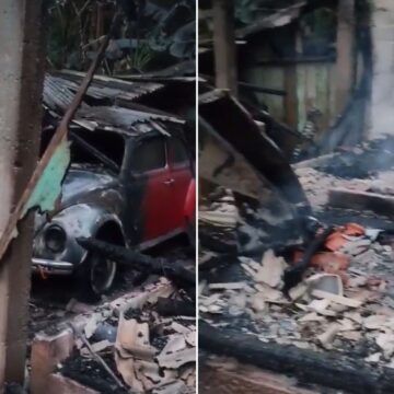 Casal sofre queimaduras após incêndio destruir casa no interior de Casal sofre queimaduras após incêndio destruir casa no interior de SP; VÍDEO