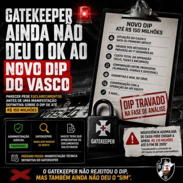 Gatekeeper ainda não deu aval para o novo DIP do Vasco