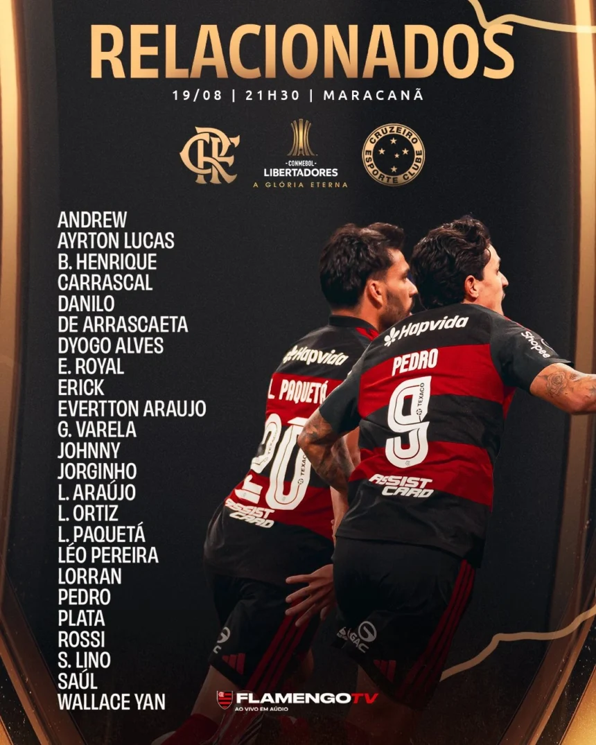 Flamengo divulga lista de relacionados para jogo contra o Cruzeiro Flamengo divulga lista de relacionados para jogo contra o Cruzeiro