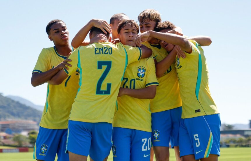 Seleção Sub-15 de Diego Bento goleia o Uruguai em amistoso por 4 a 0 na Granja Comary