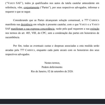 777 peticiona desistindo do processo que afastou Pedrinho do Conselho da SAF