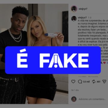 É #FAKE que Virginia Fonseca e Vini Jr. postaram fotos com anúncio de gravidez; imagens foram fabricadas com inteligência artificial